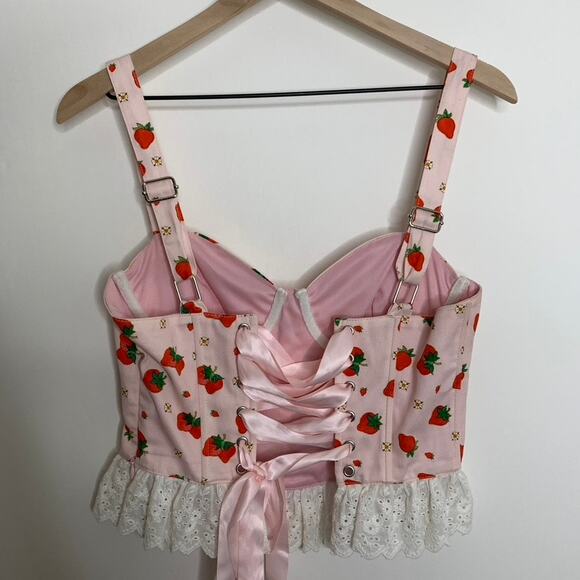 DollsKill Strawberry Shortcake Meadow Greeting Corset Top Strawberry Medium - Picture 2 of 11